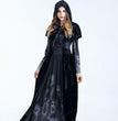 Halloween Women Medieval Gothic Witch Maleficent Horror Scary Cosplay Costume Carnival Party Ghost Long Black Hooded Dress