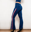 Shascullfites Melody Dark Blue Striped Flared Lift Jeggings Button Up Jeans Bum Lift Jeans High Waist Flare Jeans Women