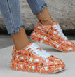 Halloween Cartoon Print Flats Fashion Graffiti Flats Shoes Platform Lace-up Round Toe Sports Shoes