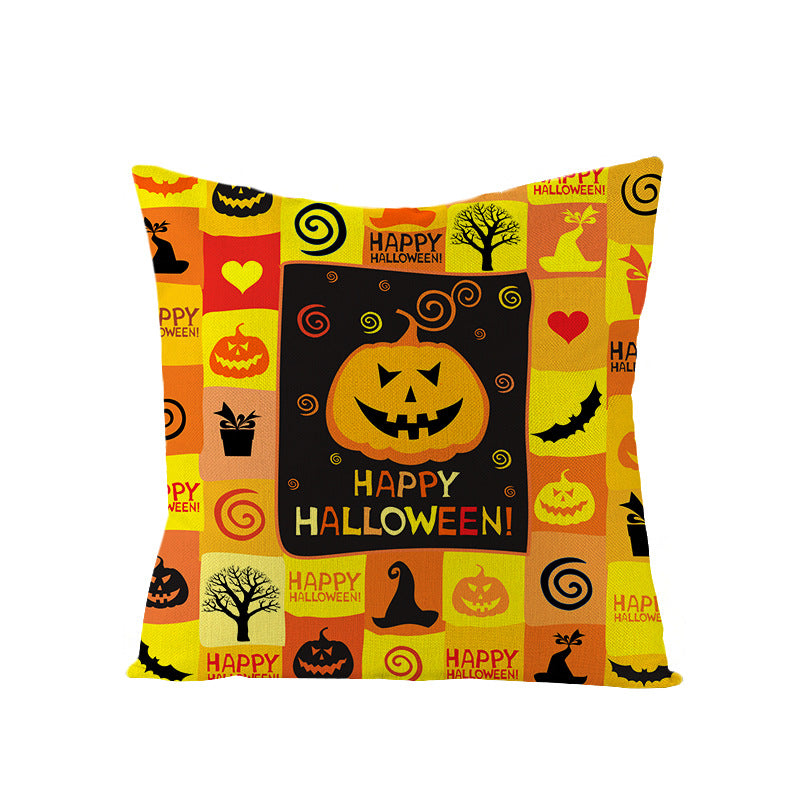 Home Halloween Pumpkin Linen Pillow Cover