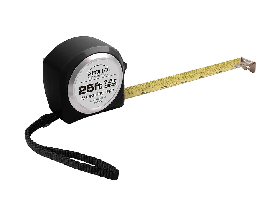 Tools Measuring Tape, 25 Foot Tape Measure with Retractable Blade, Fraction Markings, 1 Inch Nylon Blade, 8 Foot Standout, Lock Button and Belt Clip - Black - DT5002