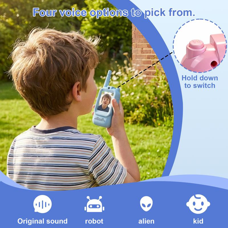 Video Walkie Talkies for Kids, Handheld 2 Pack Rechargeable Video Intercom Kids Walkies Talkies, Indoor Outdoor Toys for Family Games, Outside, Camping, Hiking for Boys Girls Ages 3-12 (Blue/Pink)