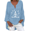 Halloween Themed Print V-neck Cotton Linen Long Sleeve Shirt For Women