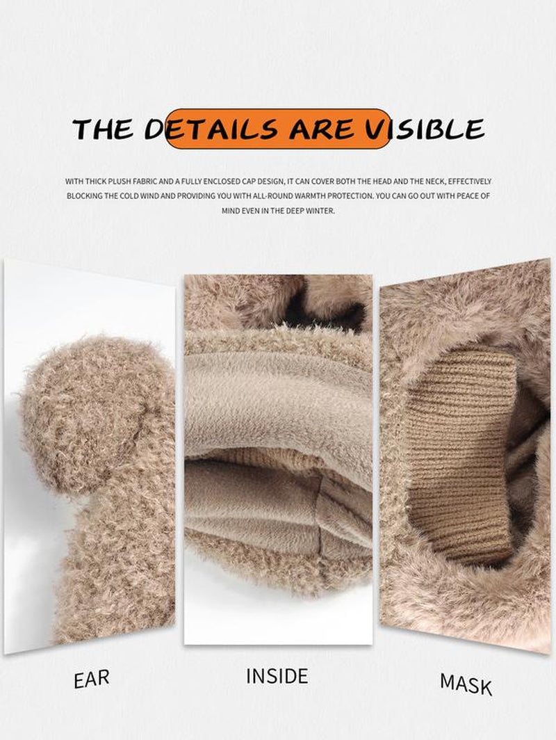 Original Design, Stylish and Cute Bear-Ear Design Windproof Hat, Suitable for Winter Warmth and Protection from the Cold, Ideal for Cyclists. the Hat Is Versatile and Suitable for Both Men and Women of All Ages, Regardless of Head Circumference