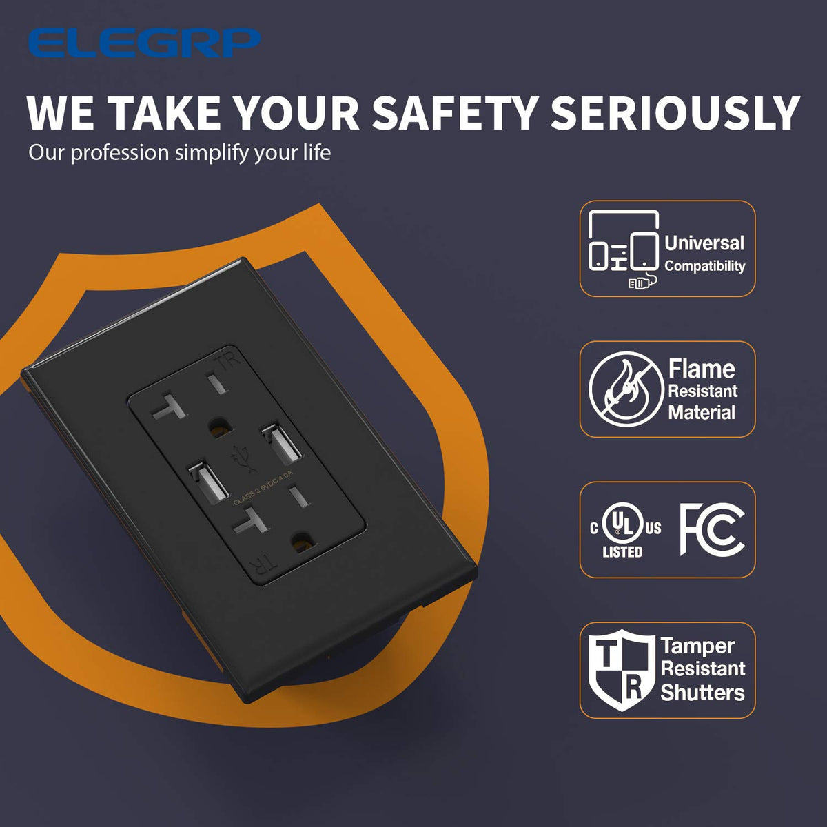 USB Wall Outlet Receptacle with Dual 4.0 a USB Ports, 20 Amp Duplex Ta ...