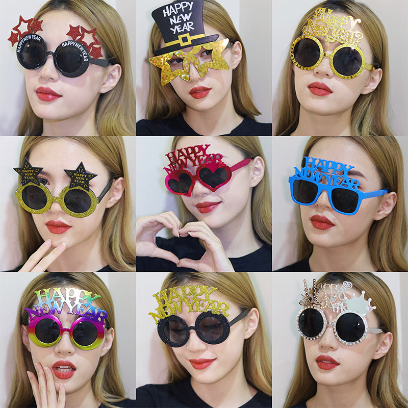 Creative 2024 Happy New Year Party Glasses Supplies Photo Props Holiday Dance Dress Up Funny Glasses