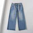 New High Waist Drawstring Ribbon Casual Loose Straight Jeans