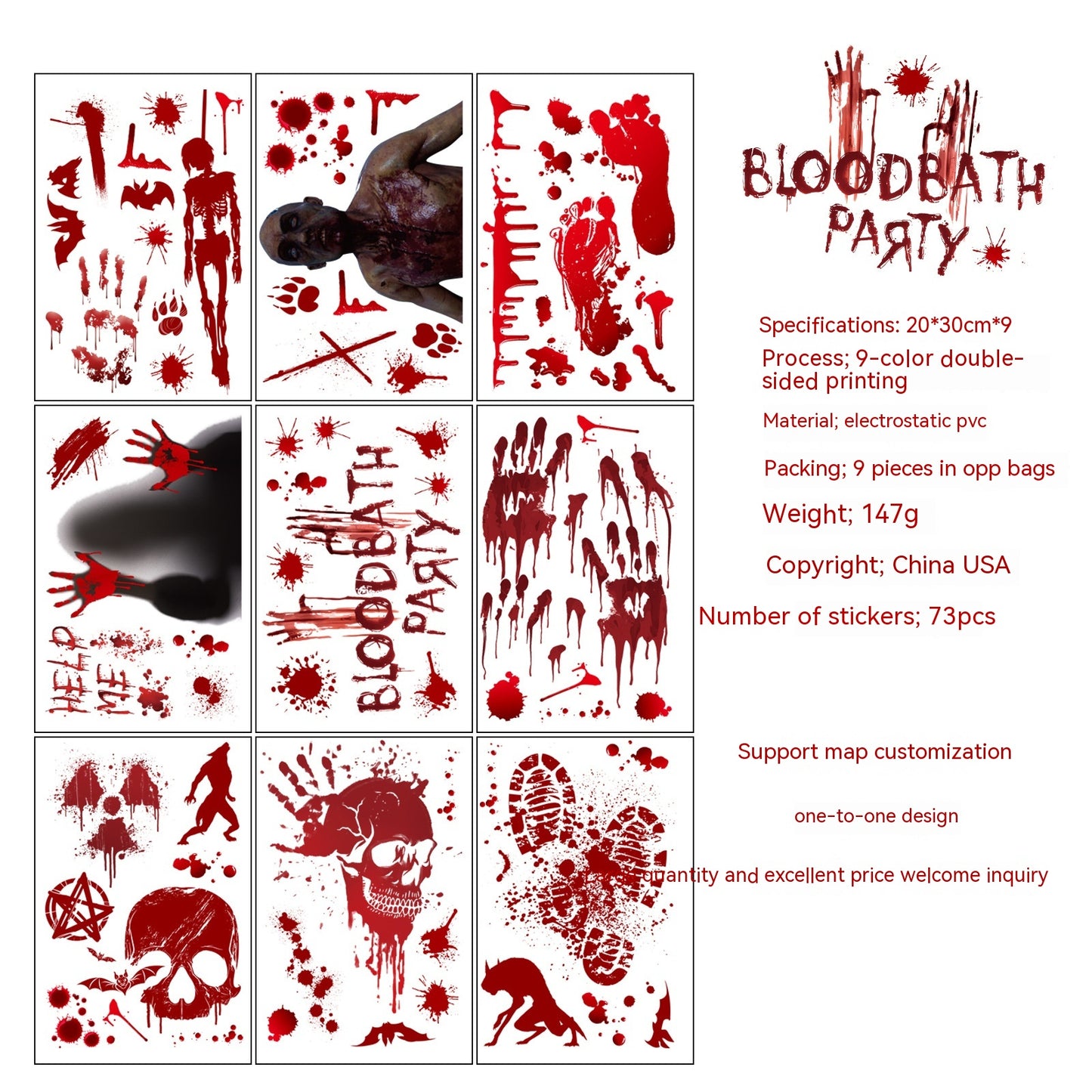 Halloween Blood Static Window Stickers Bathroom