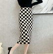 Chessboard Plaid Knitted Skirt Women's Autumn And Winter Korean Style