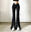 Niche Designer Black V-shaped Flanging Zipper Bootcut Trousers Slimming High Waist Slit Casual Trousers
