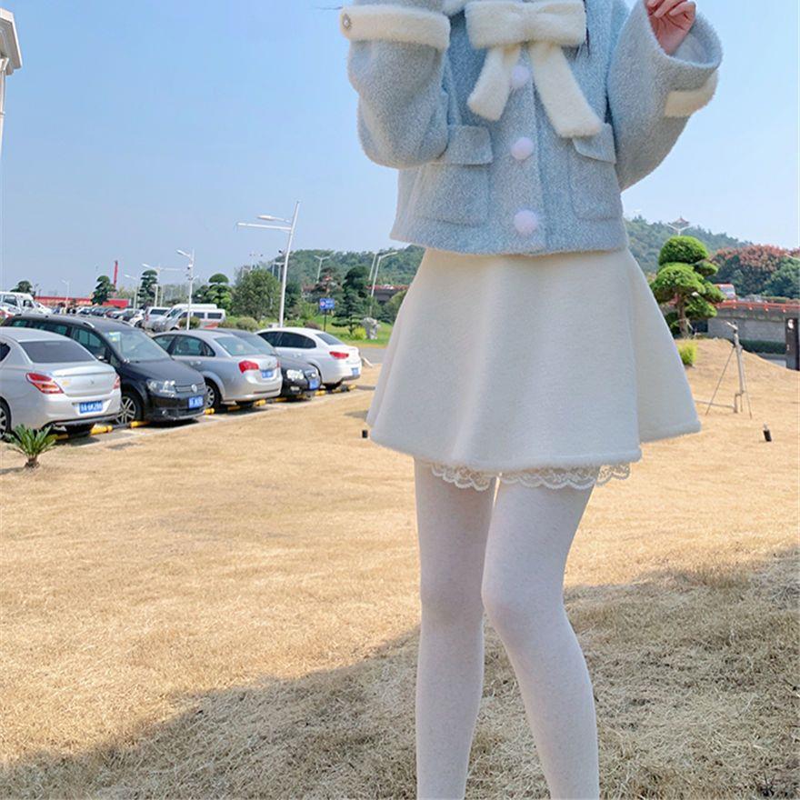 Cute Youth-looking Cute Furry Skirt Lace Stitching High Waist Slimming A- Line Skirt
