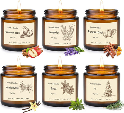 6 Pack Candles for Home Scented,Long Lasting Soy Candles for Home,Holiday Scented Candle Gift Set with Cinnamon Apple,Pumpkin Chai&Vanilla,Natural Aromatherapy Candles,Holiday Gifts for Women