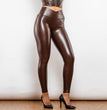 Shascullfites Melody X Cross Brown High Waist Leather V Shape Leggings Faux Leather Pants Faux Leather Leggings