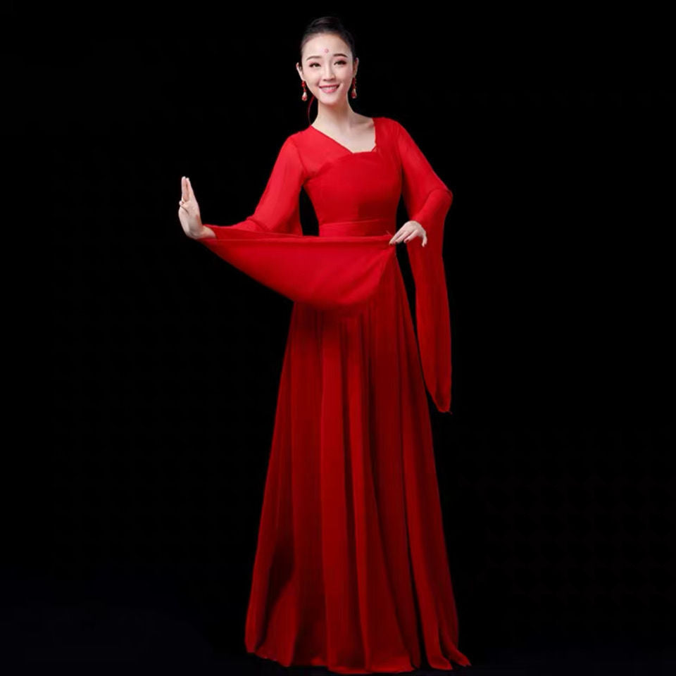 Women's Chinese Style Elegant Hanfu Monochrome Dance Costumes