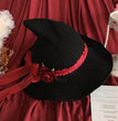 Lolita Velvet Witch Hat Halloween Wide Brim Rose Witch Hat