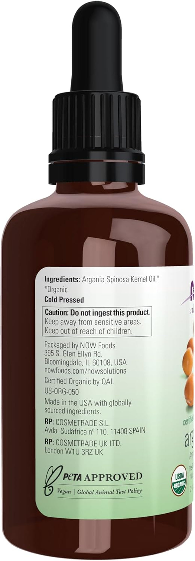 Solutions, Organic Argan Oil, Certified Organic and 100% Pure, "Gold of Morocco" Multi-Purpose Oil, 2-Ounce