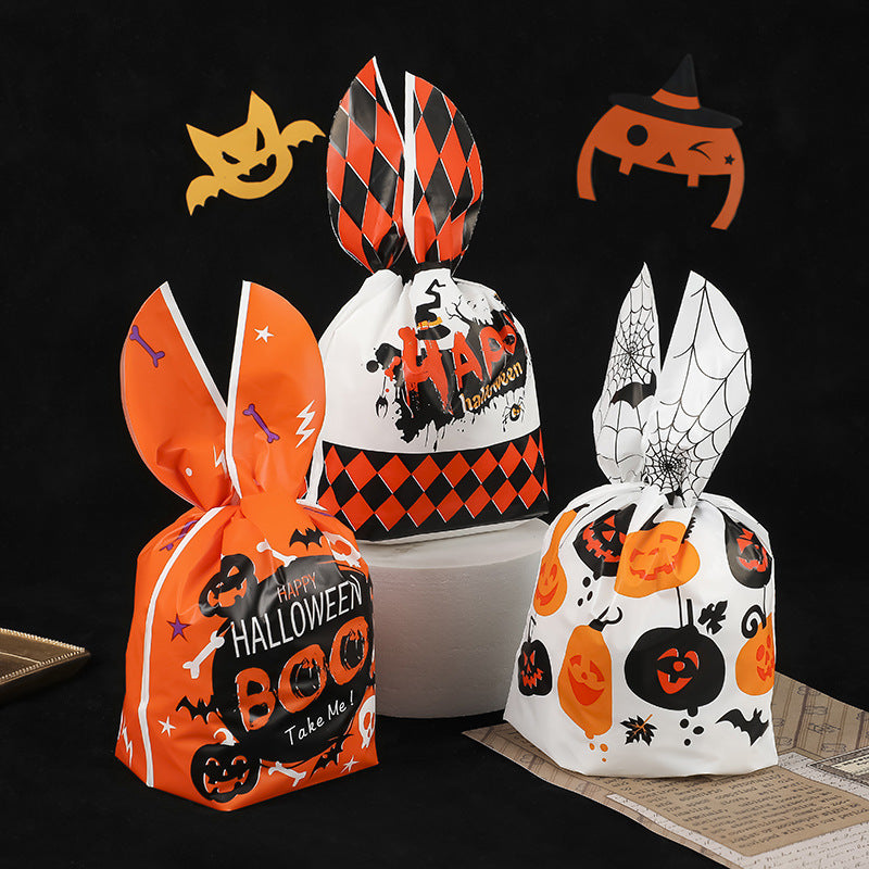 New Halloween Packaging Bag Rabbit Ears Pumpkin Candy Snack Bag Baking Biscuits Gift Bag 50 PCs