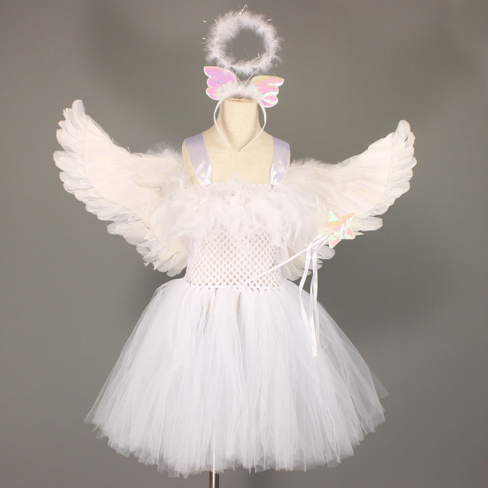 Halloween White Angel Play Costume Children's Performance Pettiskirt Suit Princess Dress