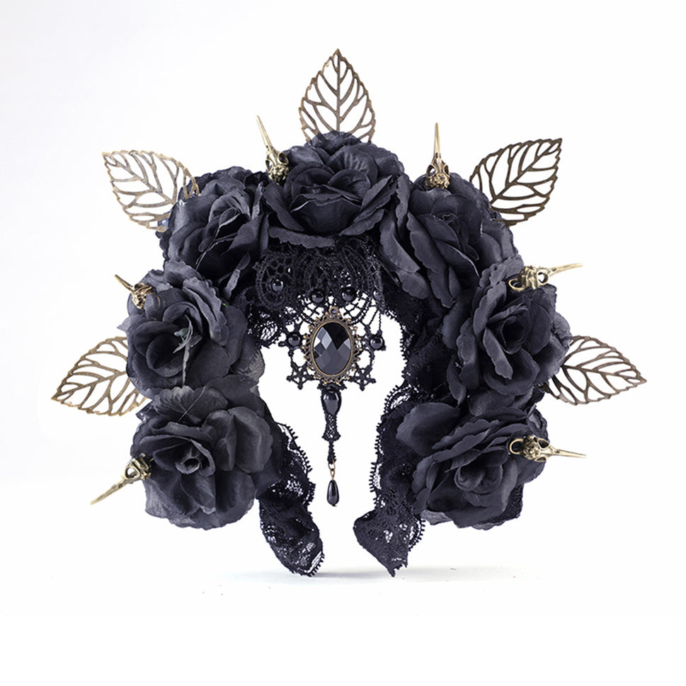 Dark Bird Bone Hair Hoop Halloween Rose