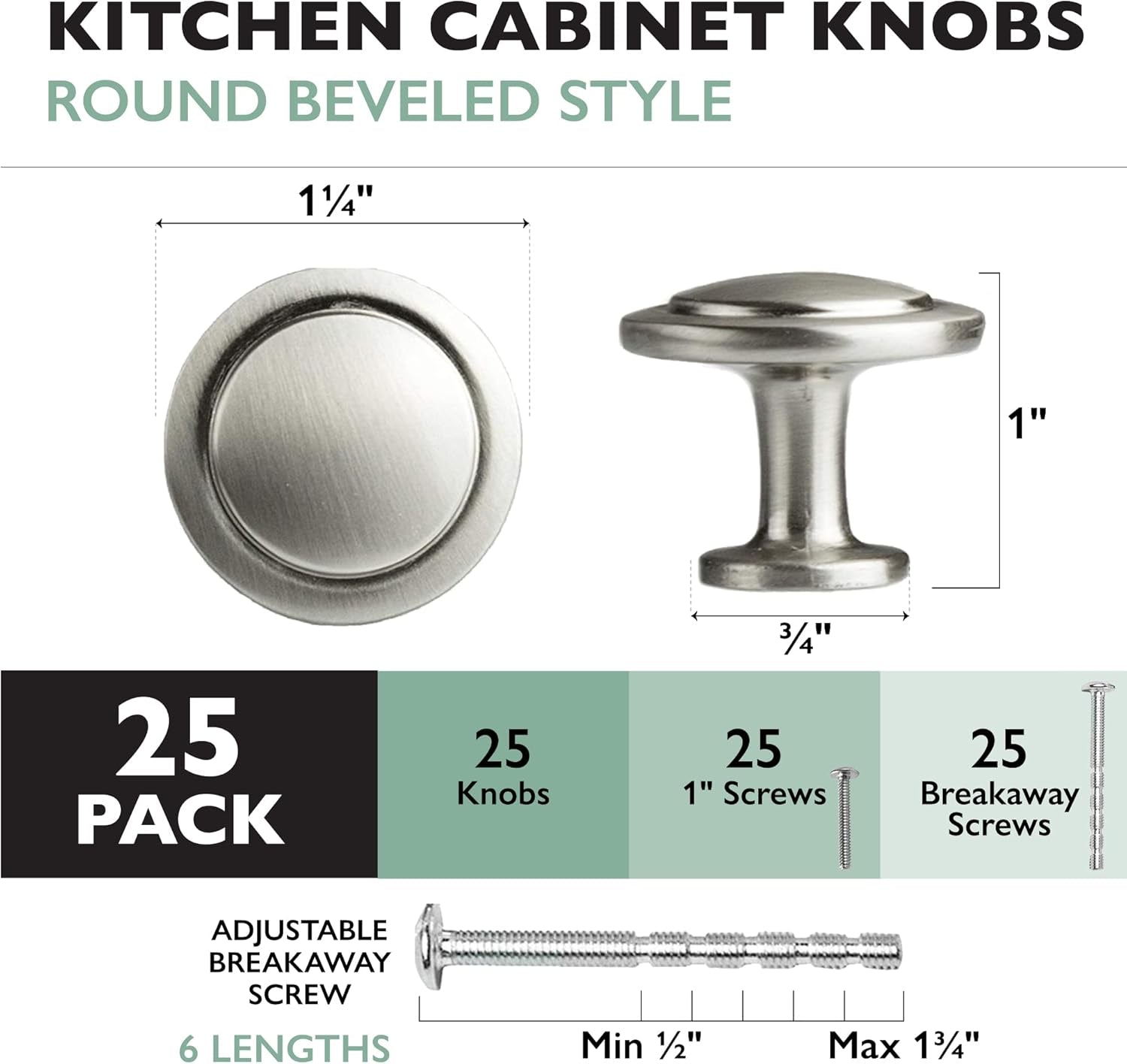 25 Pack Satin Nickel 1 1/14 Inch round Kitchen Cabinet Knobs, round Drawer Knob for Cabinets Dressers Drawers - Satin Nickel Kitchen Cabinet Hardware