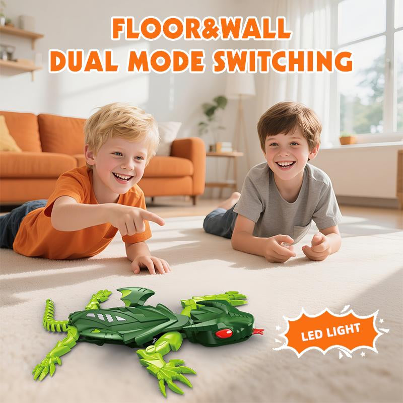 Wall-Climbing RC Gecko， a Rechargeable Remote Control Robot That Crawls on Floors and Walls! Features Stunning LED Eyes, Flapping Wings, and Makes a Cool Gift for Kids.