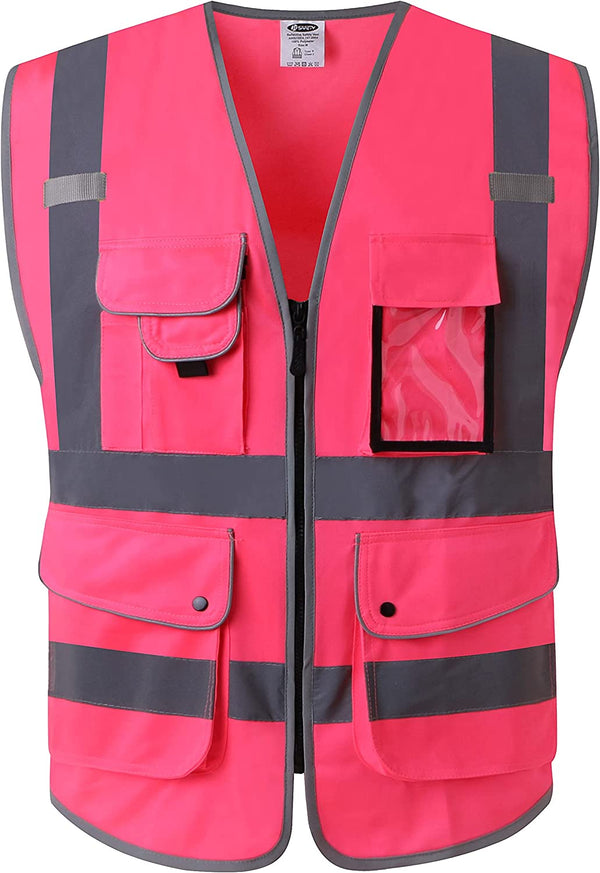 Pink Class 2 Hi-Vis Safety Vest with 9 Pockets
