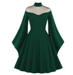 Halloween Black Queen Mesh Flared Sleeves Patchwork Retro Dress