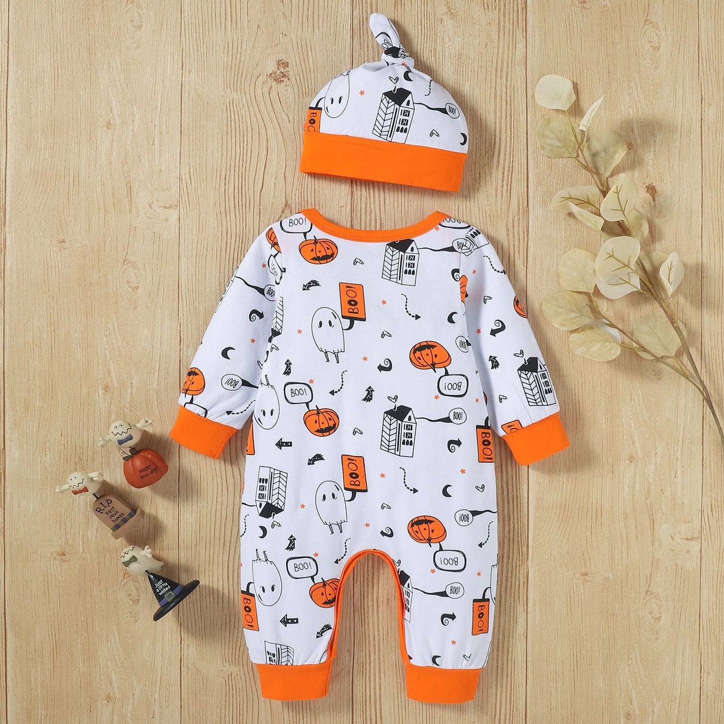 Boys And Girls Halloween Print Hooded Jumpsuit
