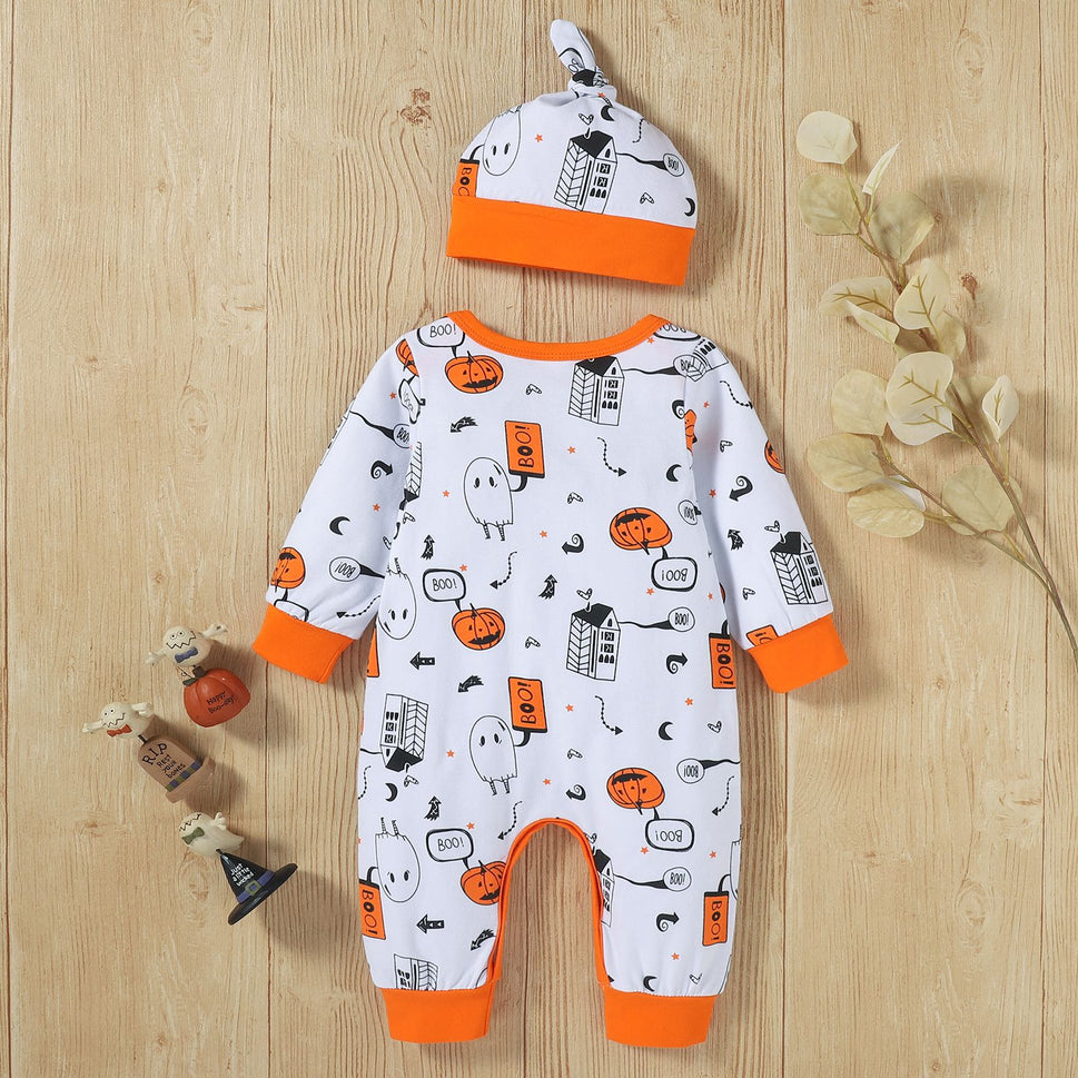 Boys And Girls Halloween Print Hooded Jumpsuit