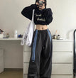 Retro Three Bars Casual Sports Pants Female Wide Leg Sweatpants
