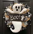 Halloween Wreath BOO Farmhouse-Ghost Wreath Outdoor Front Door Indoor Wall Decor Honeycomb Ghost Smiley Balloon For Halloween