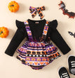 Halloween Flounced Sleeve Fake Two-piece Round Neck Long-sleeved Triangle Romper