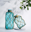 Rustic Glass Bottle Vase Decorative Blue Flower Vase with Creative Rope Net (Small)