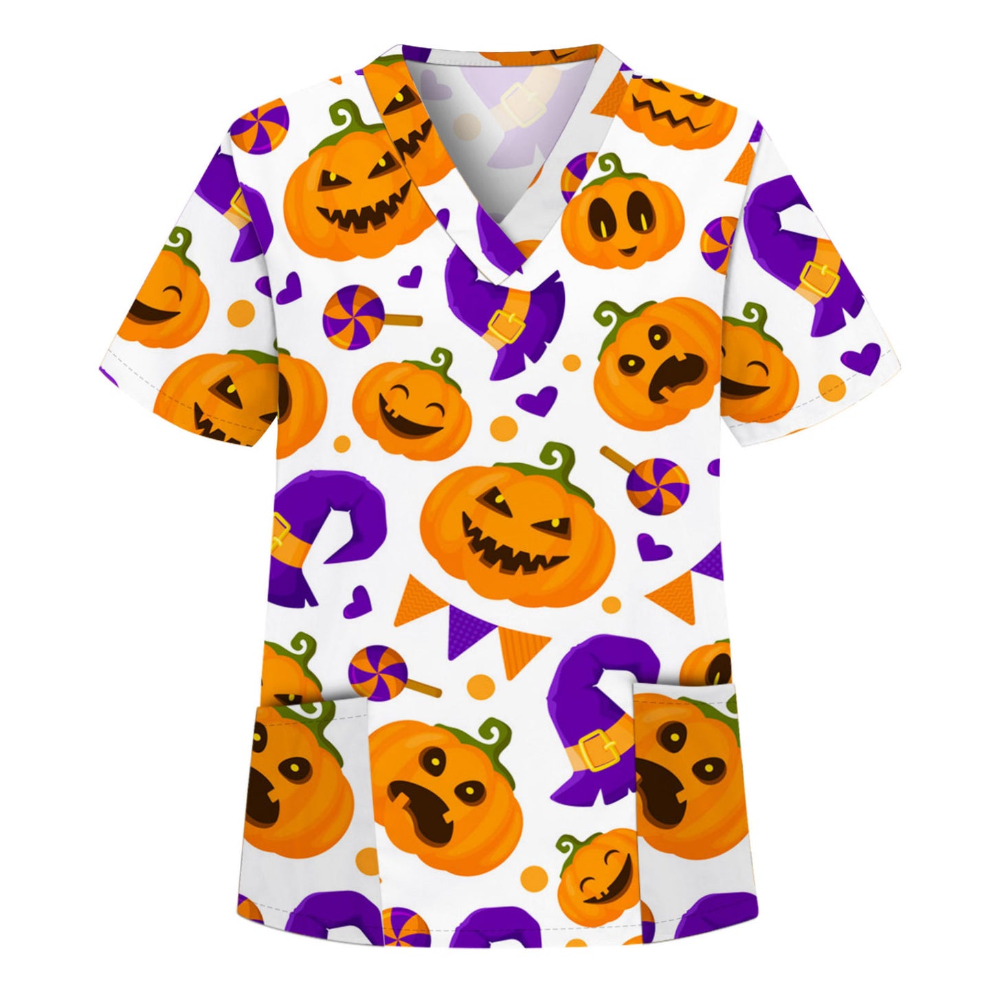 Digital Printed Halloween Short Sleeve Overalls Top