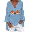 Halloween Themed Print V-neck Cotton Linen Long Sleeve Shirt For Women