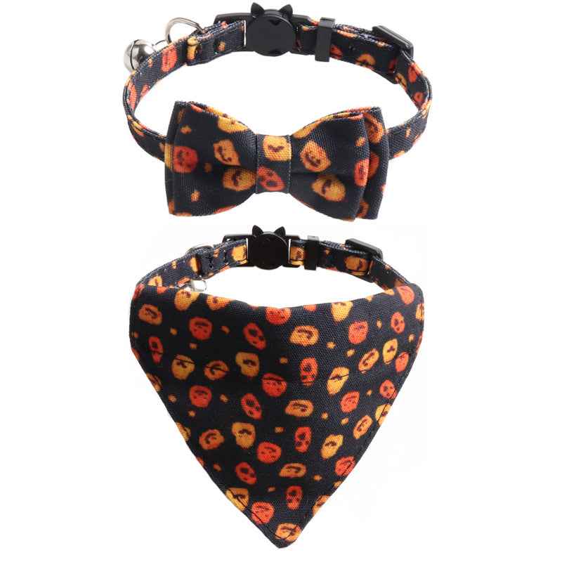 Halloween Pumpkin Cat Collar Two Piece Set Kitten Collar Saliva Bib