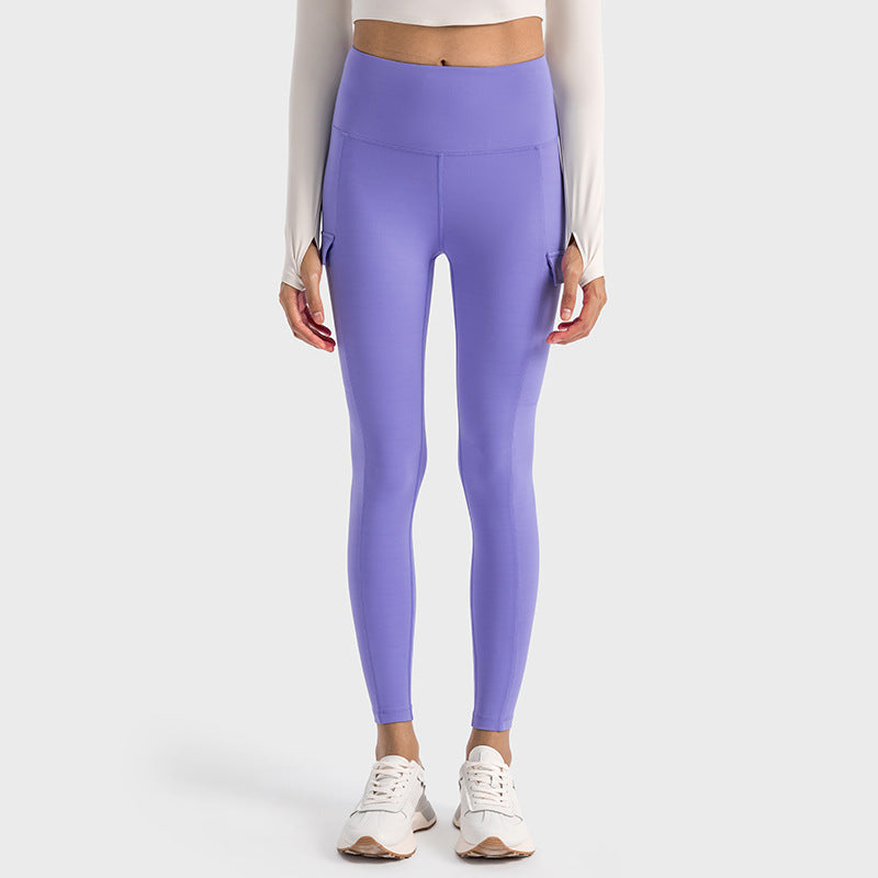 Side Pocket High Waist Yoga Pants Women's Overalls Style Personality Peach Exercise Workout Pants
