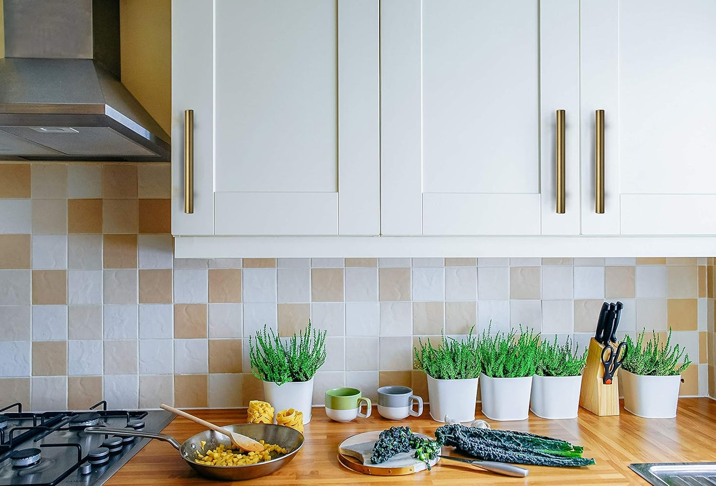 10 Pack 5 Inch Cabinet Pulls Brushed Brass Stainless Steel Kitchen Drawer Pulls Cabinet Handles 5”Length, 3” Hole Center