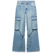 Women's Fashion Loose Strap Accessories Mid Waist Cargo Jeans