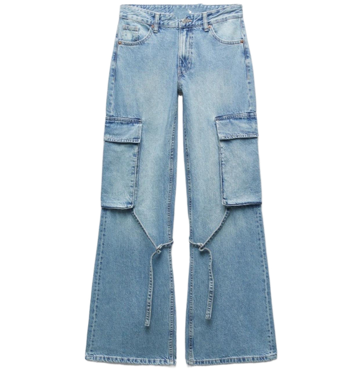 Women's Fashion Loose Strap Accessories Mid Waist Cargo Jeans