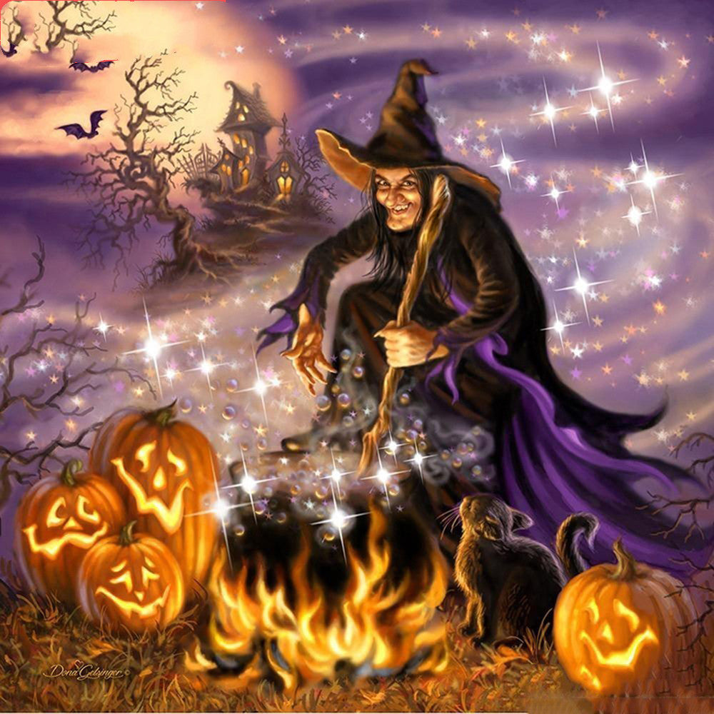 Halloween Full Square Diamond Painting Pumpkin Witch