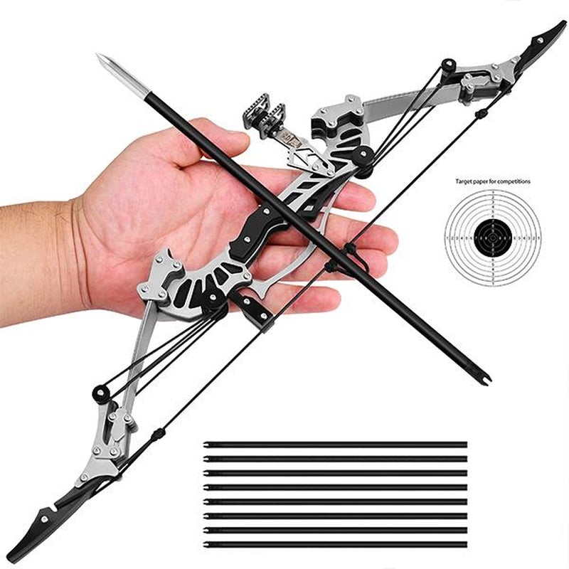 3-Size Mini Stainless Steel Compound Bow & Arrow Set with Pulley System for Beginners Indoor/Outdoor Fun LH/RH Use Ultimate Gift for Teens & Adults