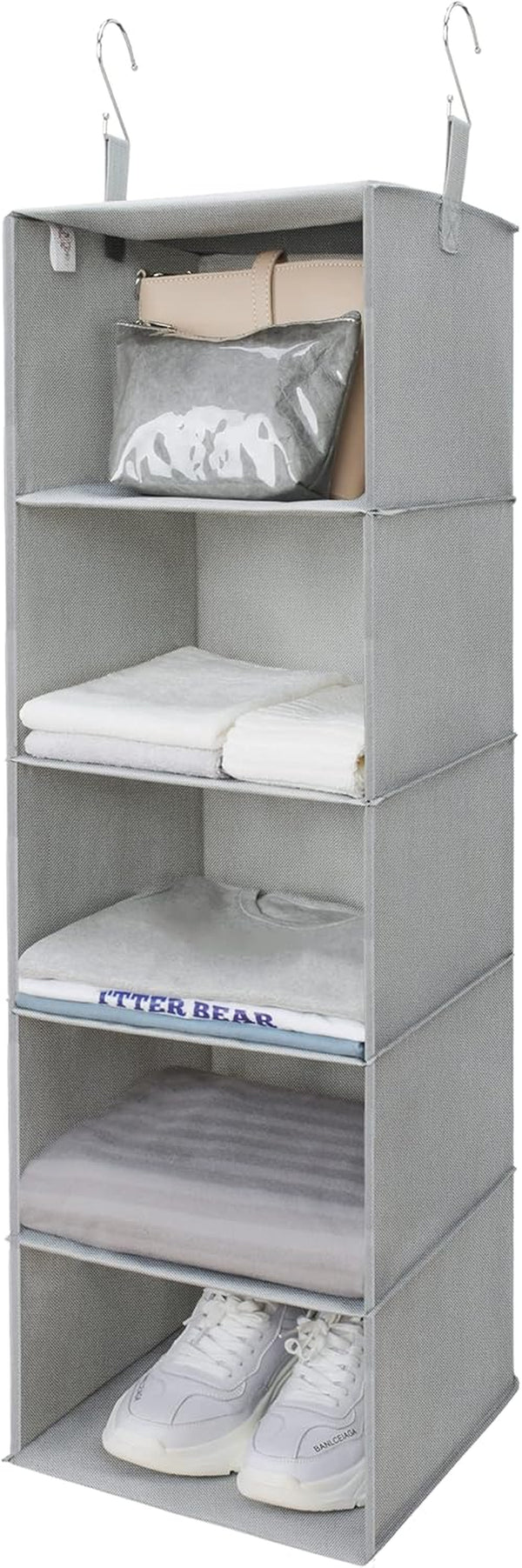 5-Shelf Hanging Closet Organizer, Light Gray