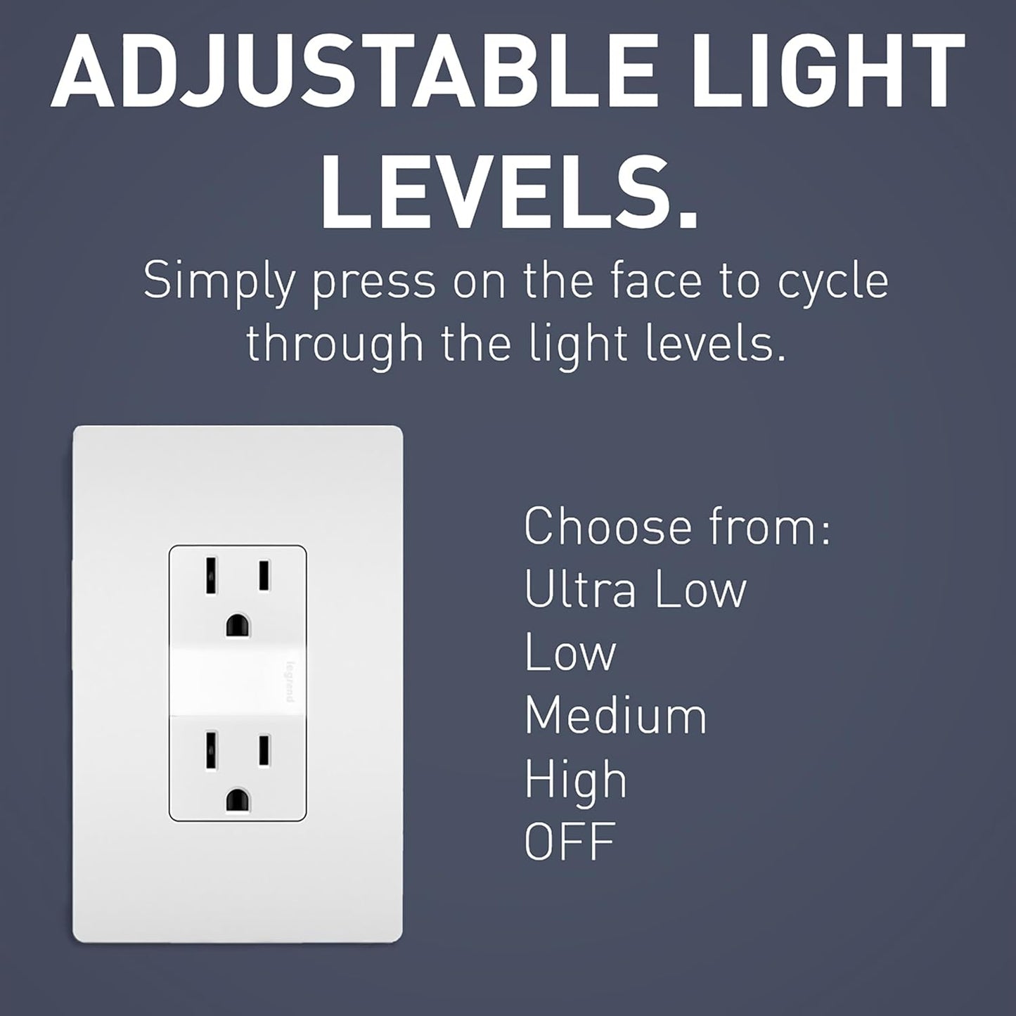 Legrand Radiant Adjustable LED Night Light Outlet, Nightlight Electrical Outlets, Tamper Resistant, Safe for Kids, White, NTL885TRWCC6