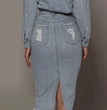 Mid-length Dress Blue Denim Retro