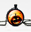 Halloween Pumpkin Time Gemstone Glass Pendant Necklace