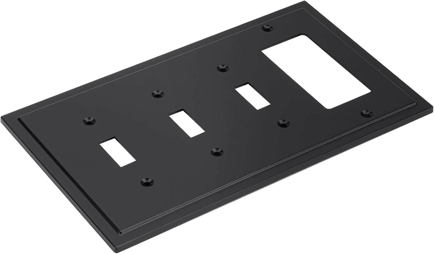 Modern Edge Decorative Wall Plate Switch Plate Outlet Cover, Durable Solid Zinc Alloy (Triple Toggle/Single Decorator, Matte Black)