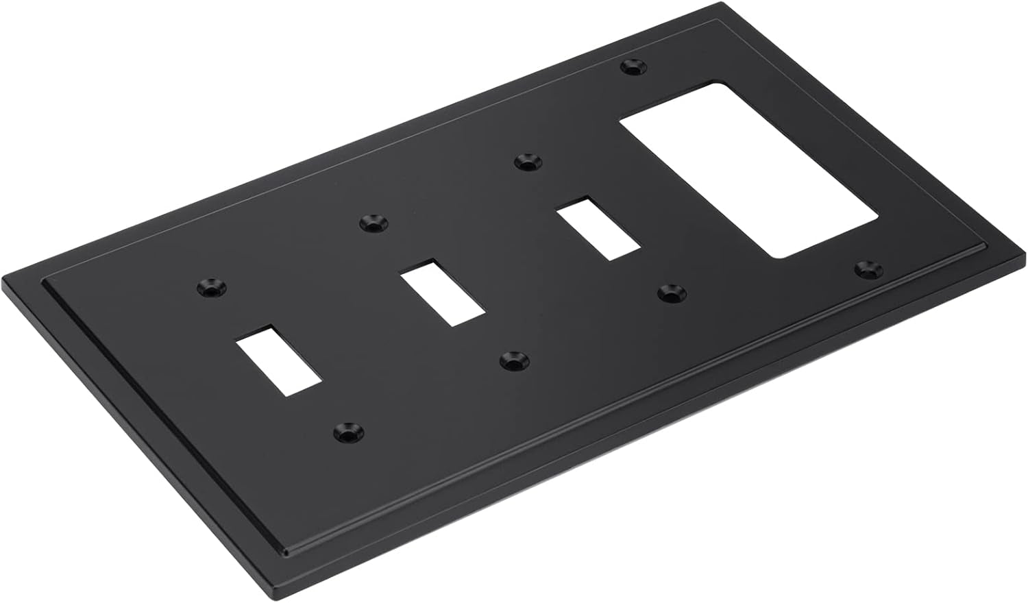 Modern Edge Decorative Wall Plate Switch Plate Outlet Cover, Durable Solid Zinc Alloy (Triple Toggle/Single Decorator, Matte Black)