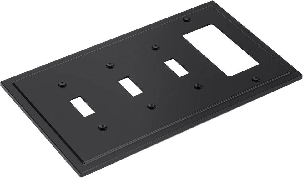 Modern Edge Decorative Wall Plate Switch Plate Outlet Cover, Durable Solid Zinc Alloy (Triple Toggle/Single Decorator, Matte Black)