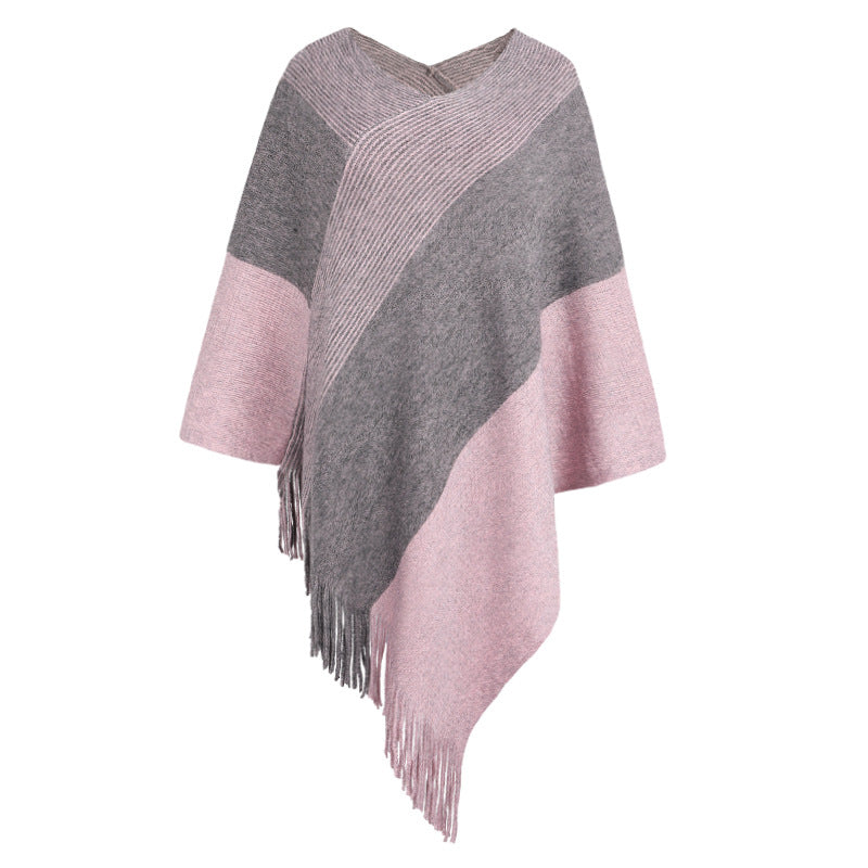 Drizzle autumn and winter women's color bump cape cape knitted sweater coat
